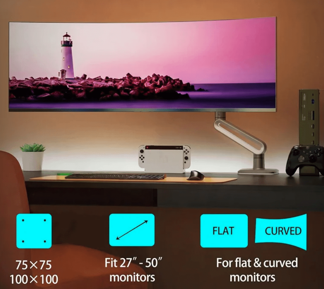 Gaming Monitor-Arm for Flat/Ultrawide/Curved Monitors 27'' to 50" ( A6)