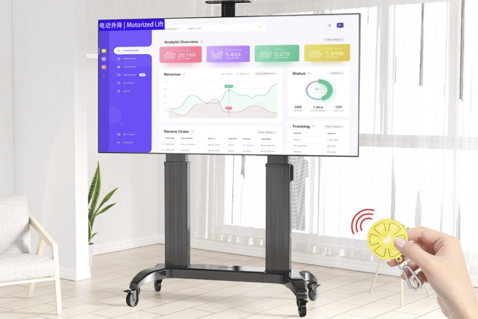 Motorised Mobile Cart for 75-110" TV's / smart boards ( TW100)