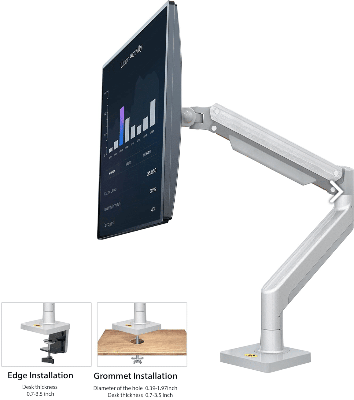 North Bayou Full Motion Gas Swivel Mount for 22''-40'' Monitors - Silver (G40)